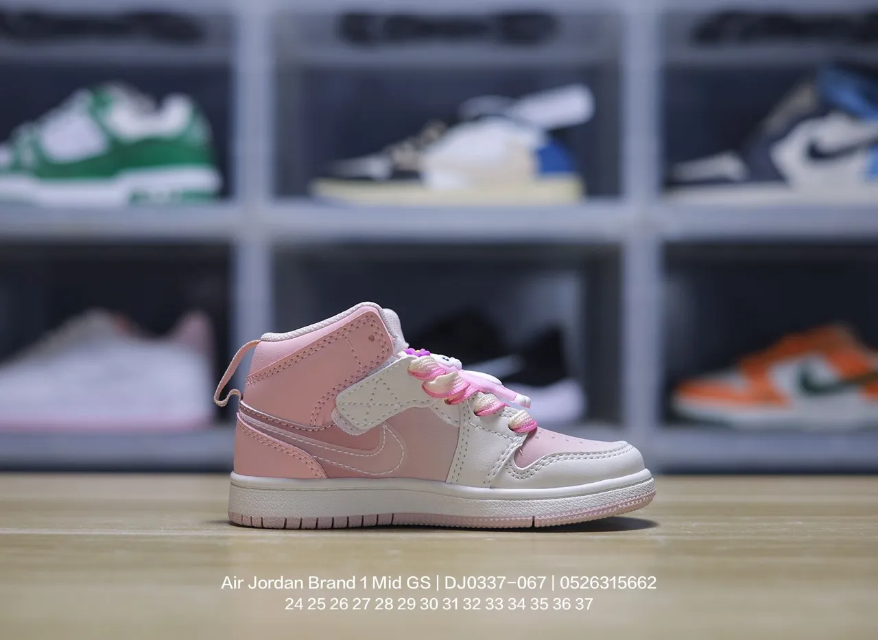 Air Jordan 1 Mid GS Pink White Basketball Shoes 23