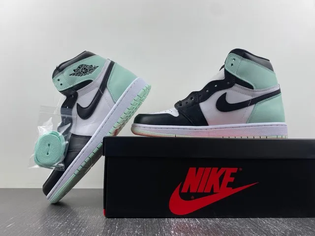Air Jordan 1 Mint Green Black White Basketball Shoes 14