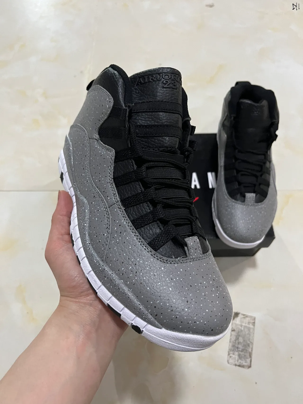 Air Jordan 10 Gray Speckled Glitter High-Top Basketball Shoes 12