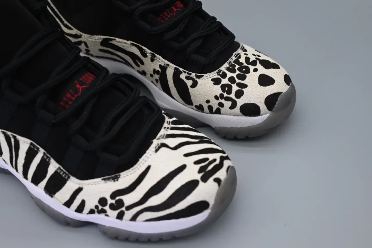 Air Jordan 11 Animal Print Preto e Branco Tênis de Basquete 7
