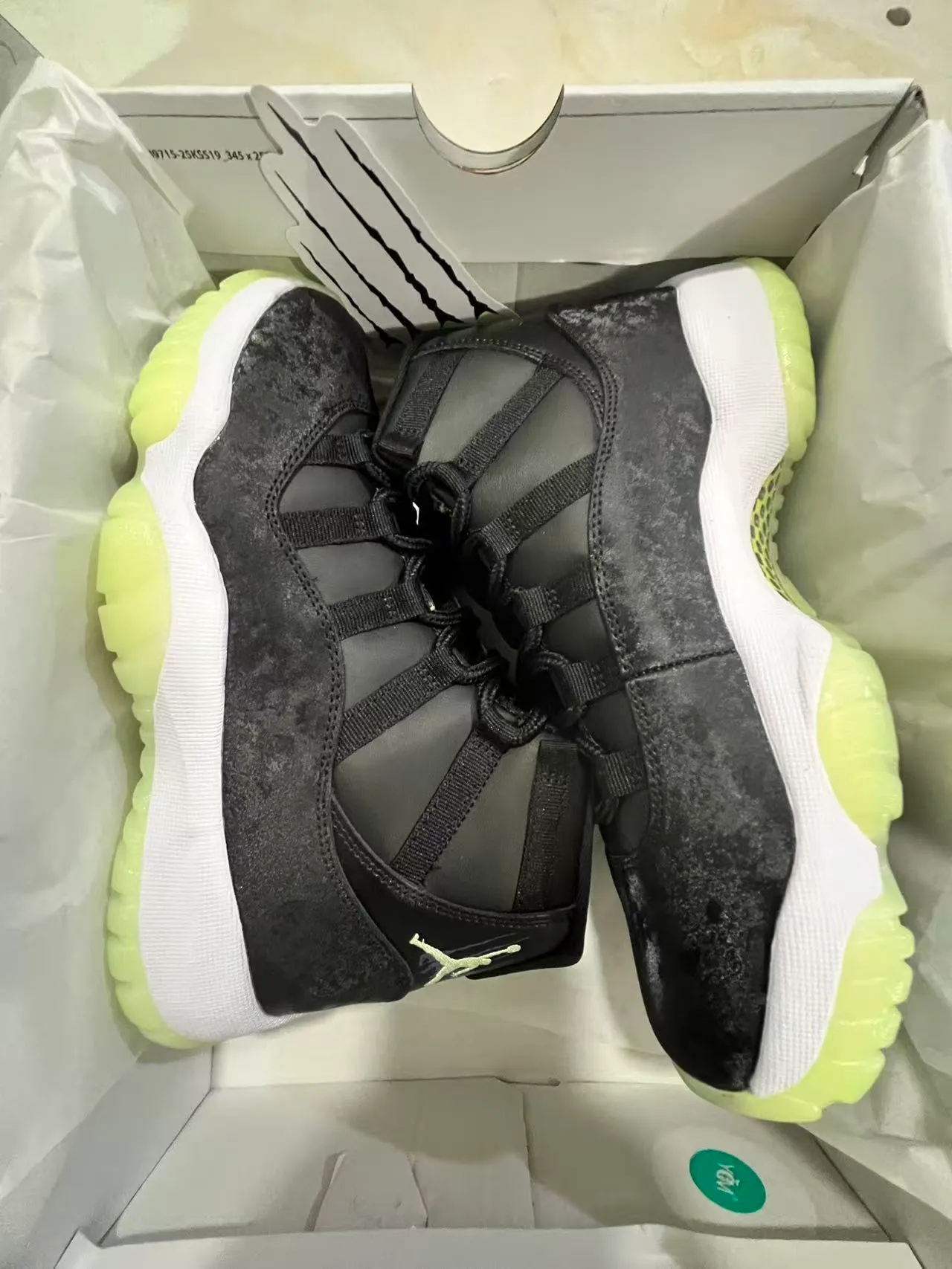 Air Jordan 11 Distressed Black White Lime Green Basketball Shoes 9