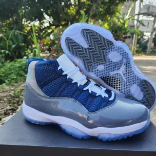 Air Jordan 11 Navy and Gray Patent Leather Basketball Shoes