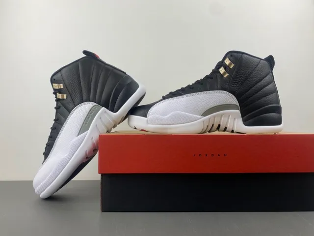 Air Jordan 12 chaussures de basket-ball noir blanc gris-vert 15