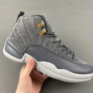 Air Jordan 12 Gray Suede and Patent Leather Basketball Shoes