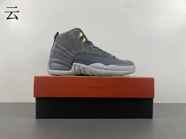 Air Jordan 12 Gray Suede and Patent Leather Basketball Shoes 16