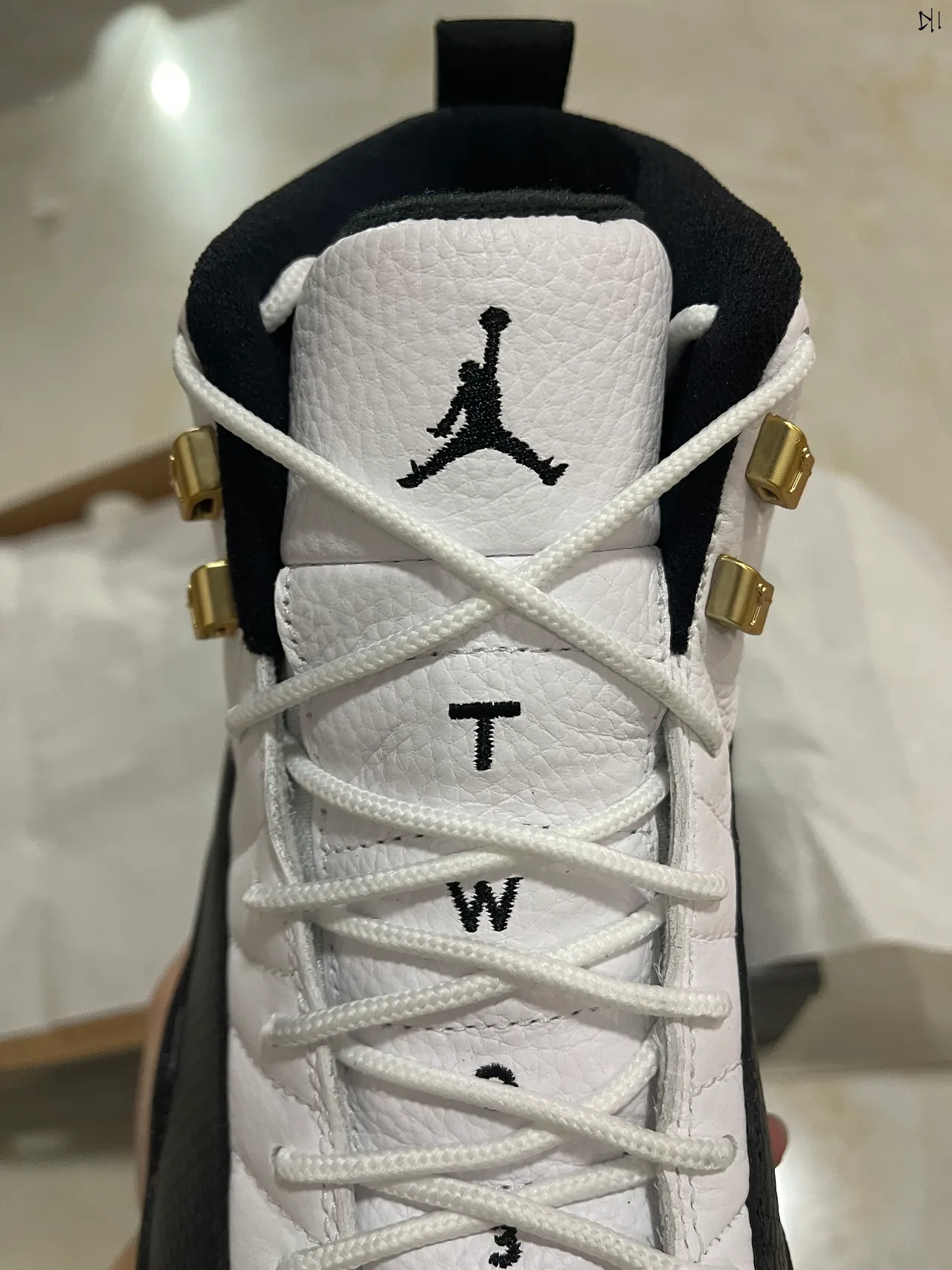 Air Jordan 12 White Black Gold Basketball Shoes 4