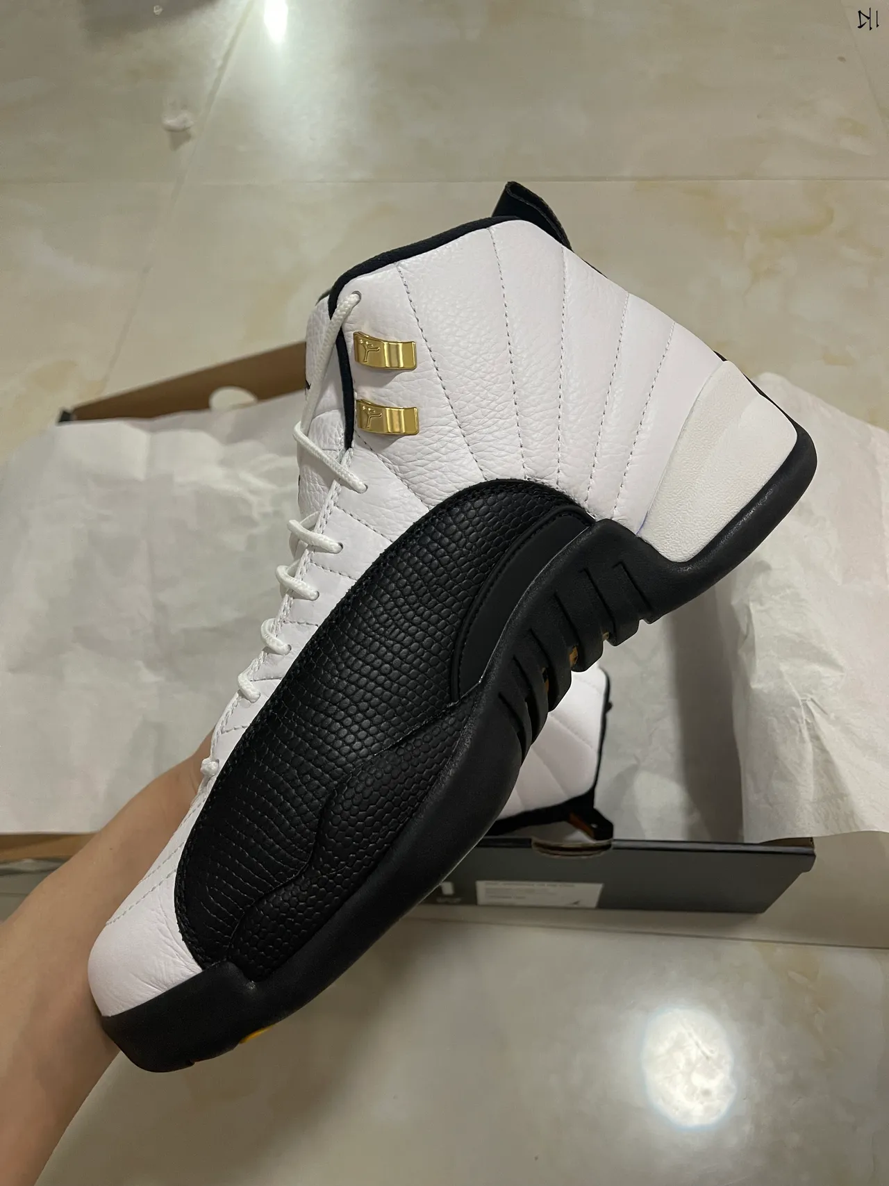Air Jordan 12 White Black Gold Basketball Shoes 5