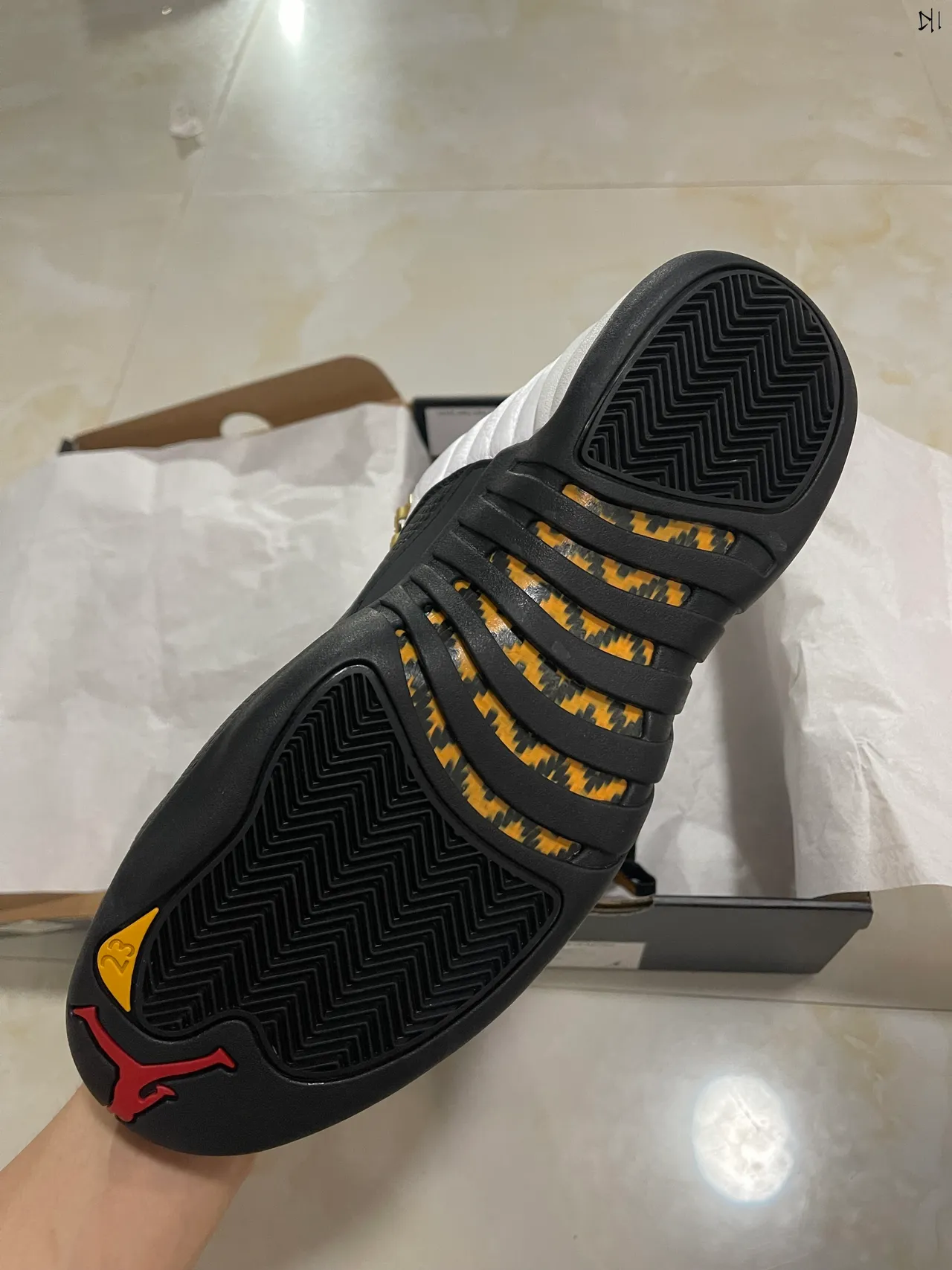 Air Jordan 12 White Black Gold Basketball Shoes 6