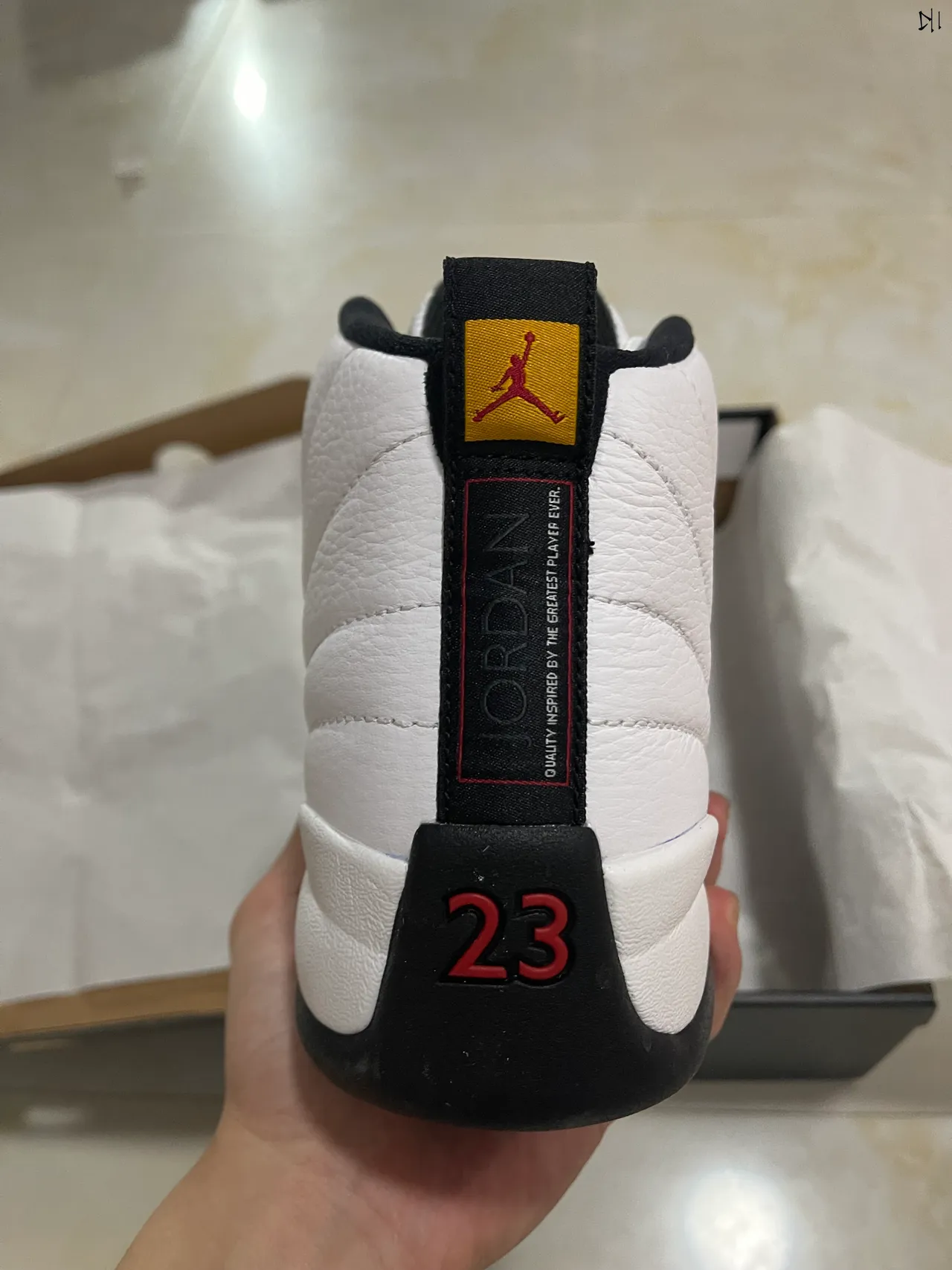 Air Jordan 12 White Black Gold Basketball Shoes 7