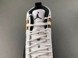 Air Jordan 12 Branco Preto Dourado Lace Lock Tênis de Basquete 6