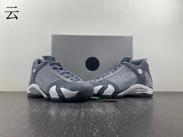 حذاء كرة السلة عالي الرقبة من الجلد السويدي الرمادي Air Jordan 14 17