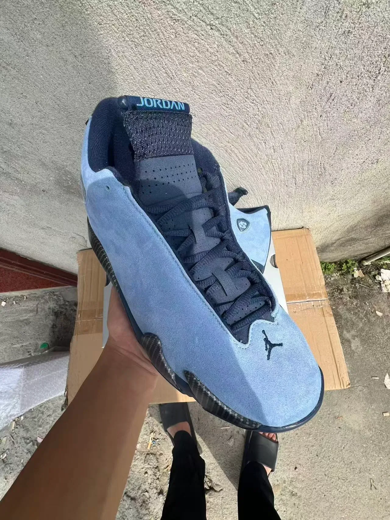 Air Jordan 14 UNC Chaussures de Basketball en Suede Bleu Clair Fibre de Carbone 2