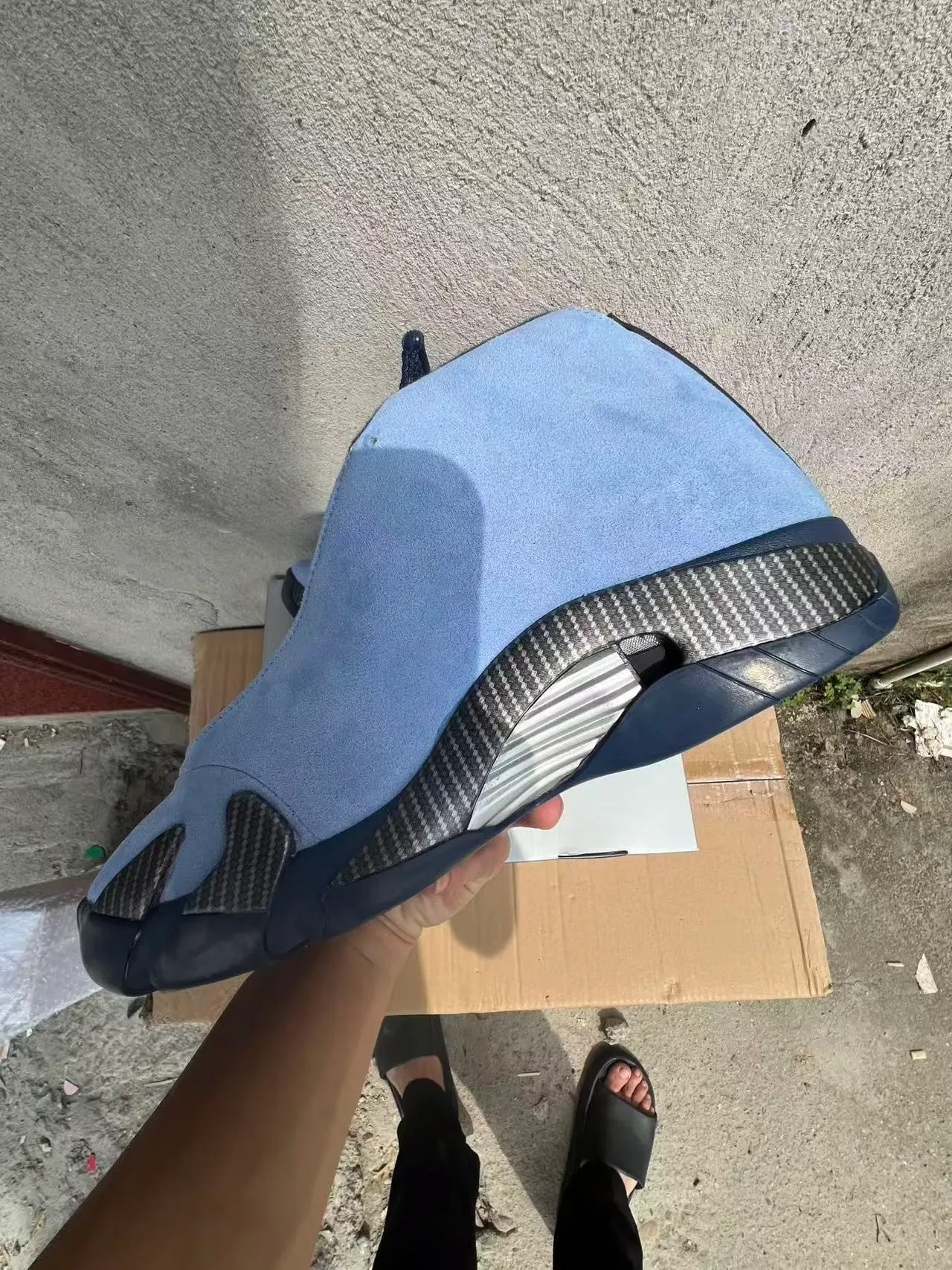 Air Jordan 14 UNC Chaussures de Basketball en Suede Bleu Clair Fibre de Carbone 5