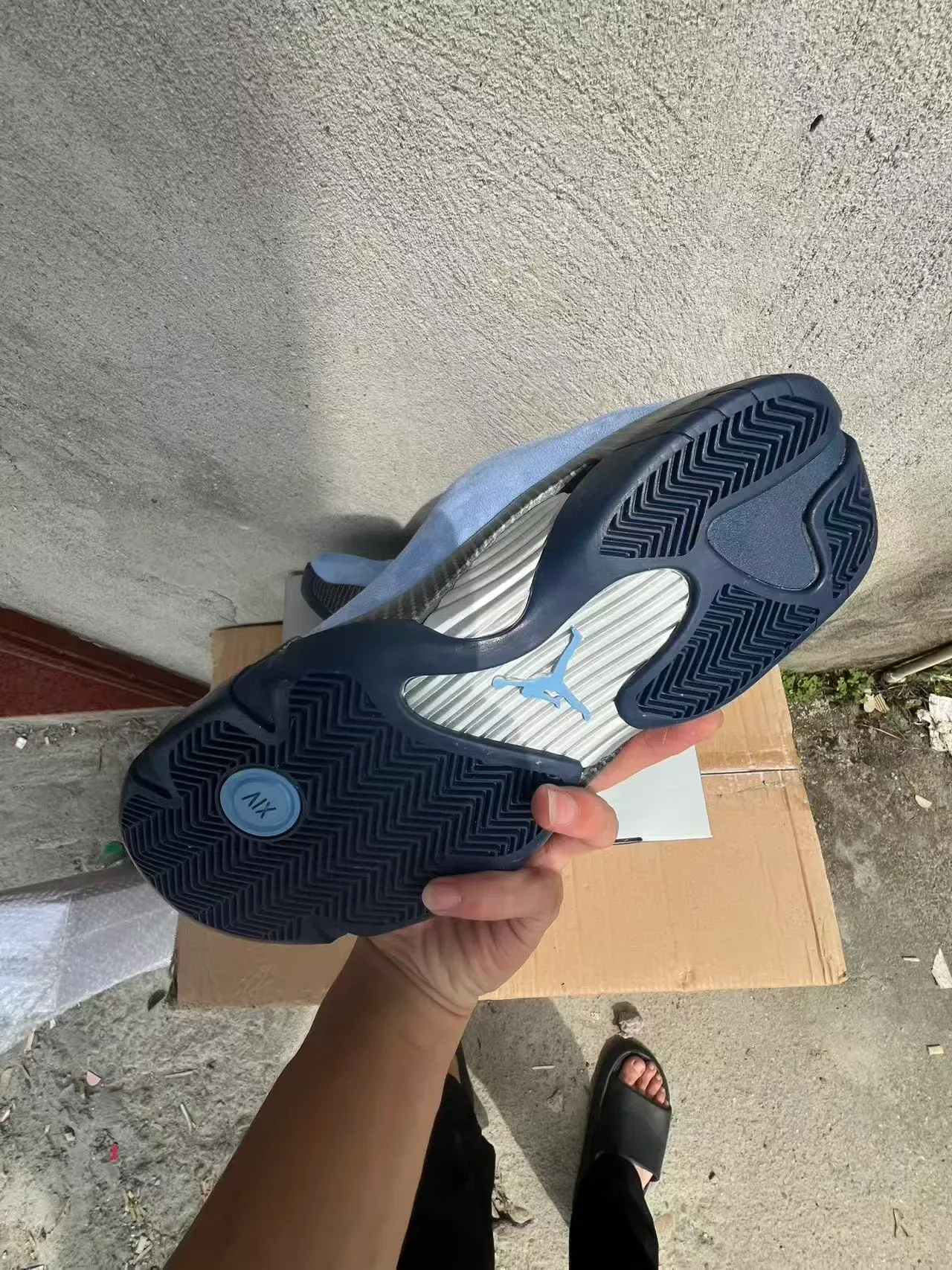 Air Jordan 14 UNC Chaussures de Basketball en Suede Bleu Clair Fibre de Carbone 6