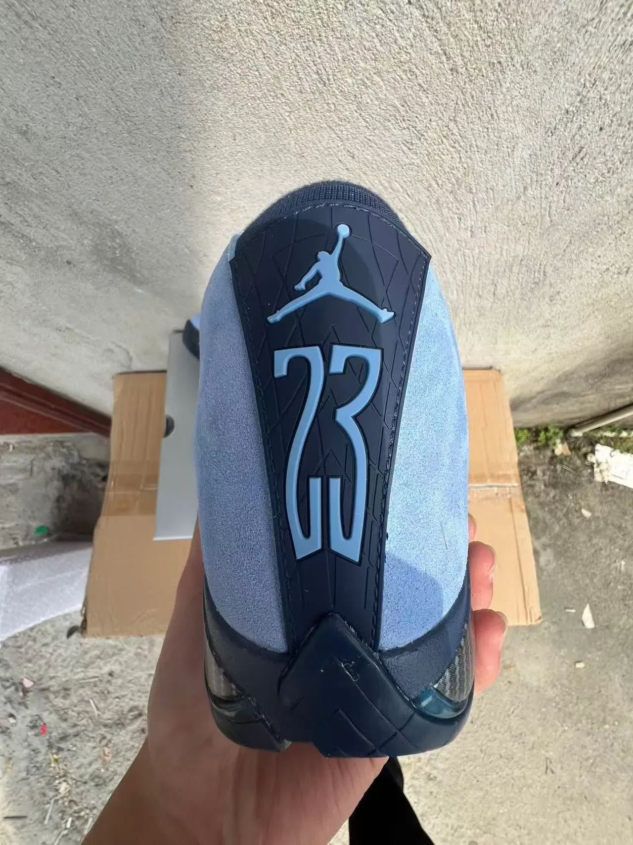 Air Jordan 14 UNC Chaussures de Basketball en Suede Bleu Clair Fibre de Carbone 8