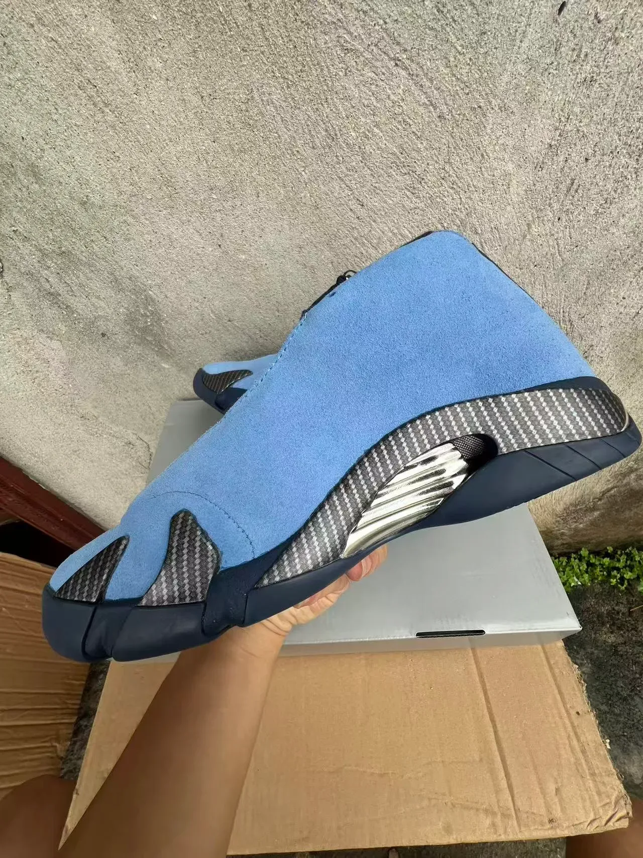 Air Jordan 14 UNC حذاء كرة السلة أزرق فاتح سويد بدون أربطة 5