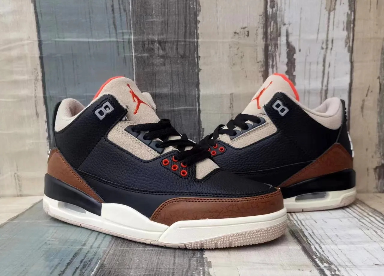 Air Jordan 3 Black Brown Orange Basketball Shoes 3