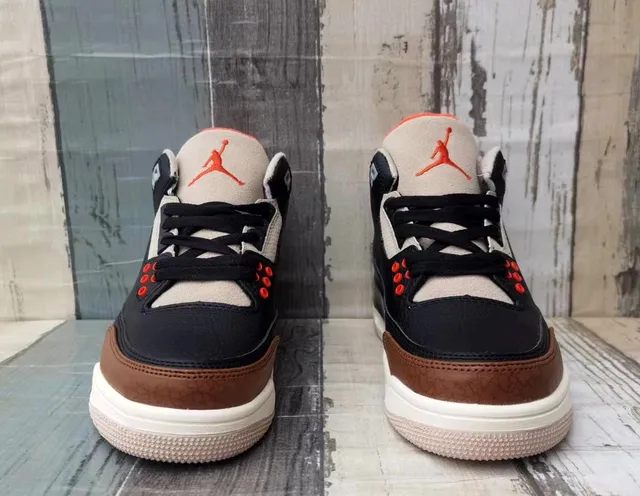 Air Jordan 3 Black Brown Orange Basketball Shoes 4