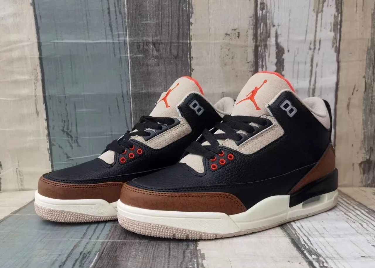 Air Jordan 3 Black Brown Orange Basketball Shoes 6