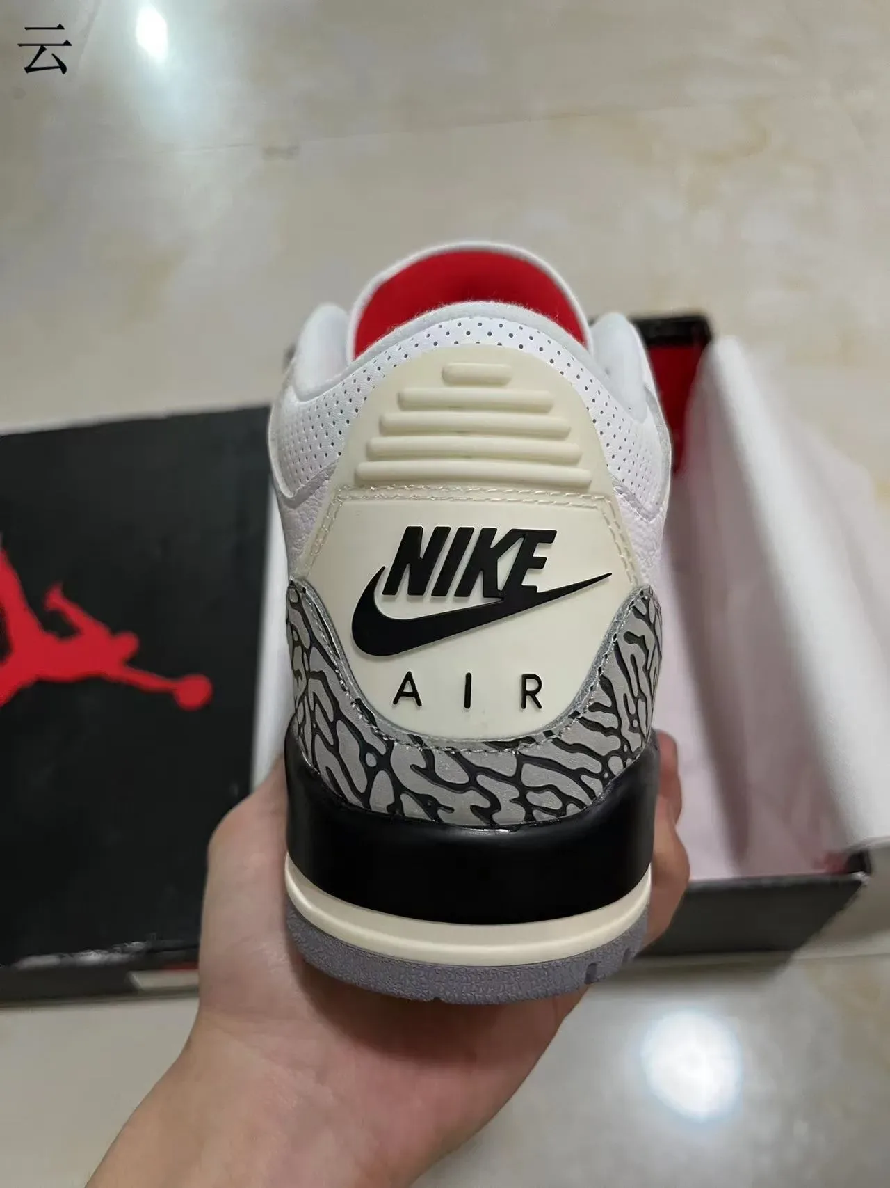 Air Jordan 3 Blanc Ciment Impression Éléphant Chaussures de Basketball 6