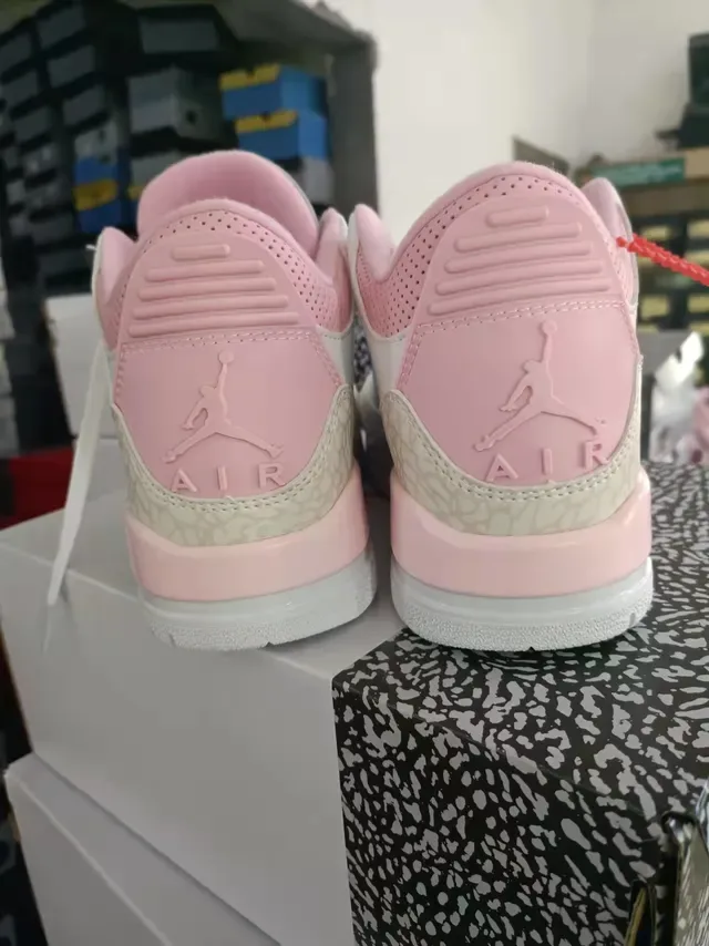 Air Jordan 3 Chaussures de basketball à impression d'éléphant blanc et rose 2