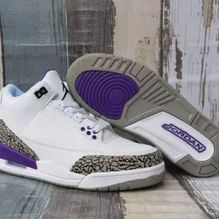 Air Jordan 3 White Purple Elephant Basketball Shoes