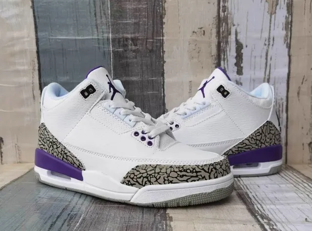 Air Jordan 3 White Purple Elephant Basketball Shoes 2