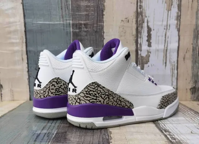 Air Jordan 3 White Purple Elephant Basketball Shoes 3