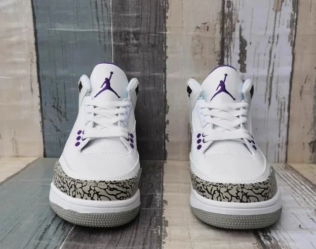 Air Jordan 3 White Purple Elephant Basketball Shoes 4
