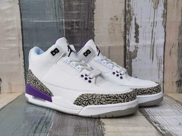 Air Jordan 3 White Purple Elephant Basketball Shoes 5