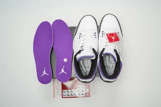 Air Jordan 3 Branco Roxo Elefante Tênis de Basquete 2