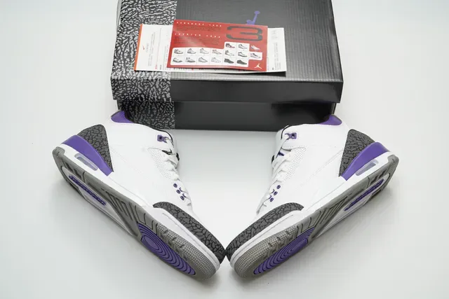Air Jordan 3 Branco Roxo Elefante Tênis de Basquete 4