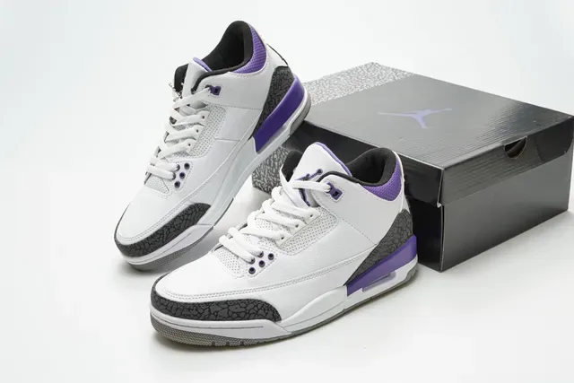 Air Jordan 3 Branco Roxo Elefante Tênis de Basquete 5