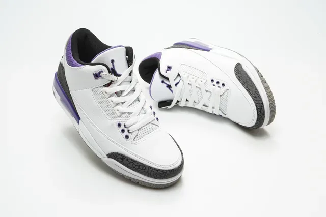 Air Jordan 3 Branco Roxo Elefante Tênis de Basquete 6