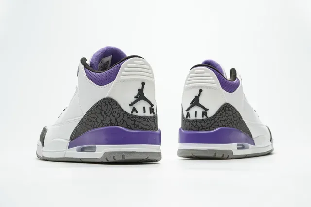 Air Jordan 3 Branco Roxo Elefante Tênis de Basquete 7