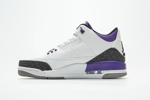 Air Jordan 3 Branco Roxo Elefante Tênis de Basquete 9