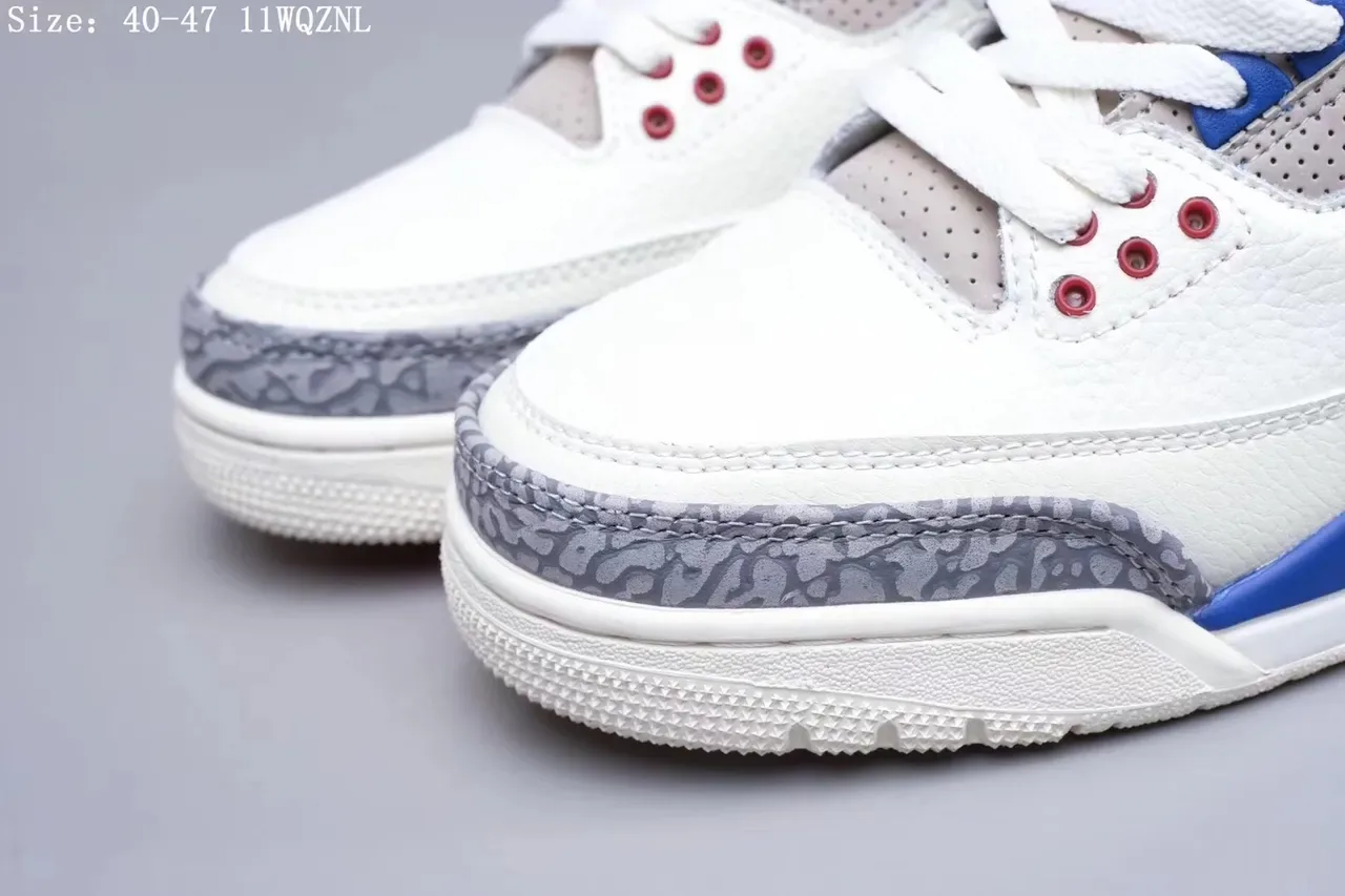Air Jordan 3 Tênis de Basquete Branco Vermelho Azul Estampa de Elefante 2