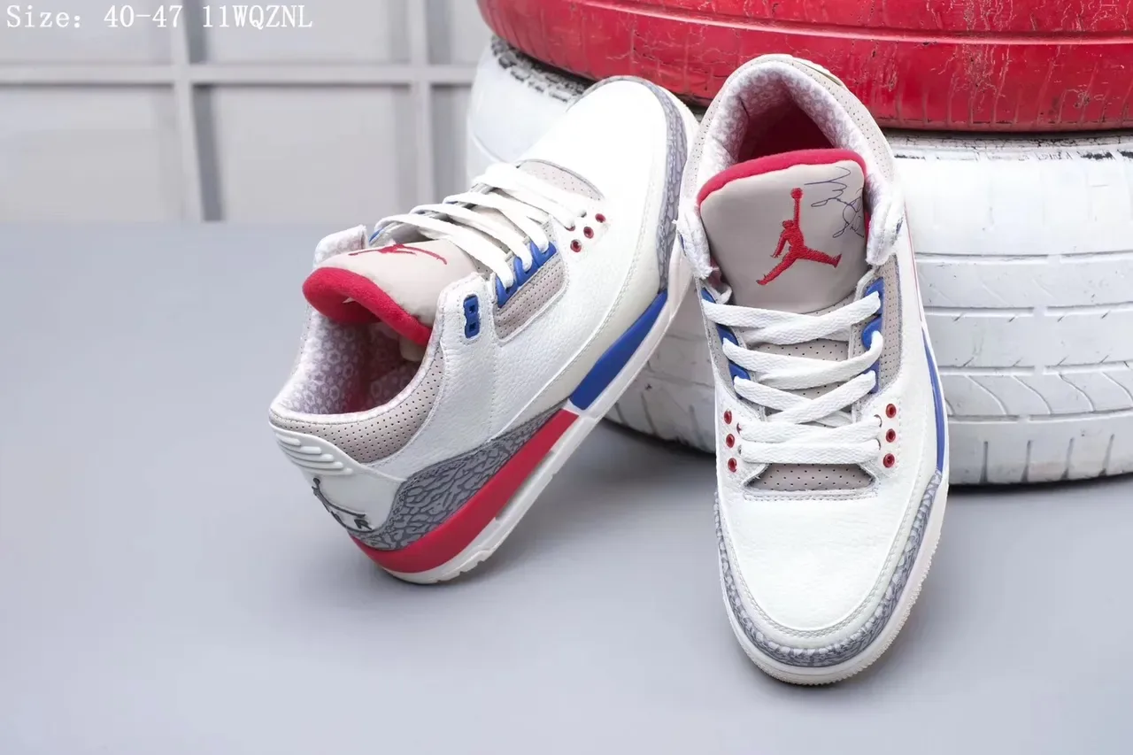Air Jordan 3 Tênis de Basquete Branco Vermelho Azul Estampa de Elefante 3