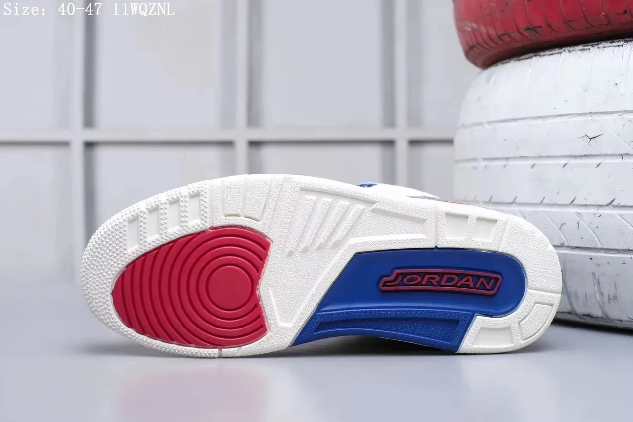 Air Jordan 3 Tênis de Basquete Branco Vermelho Azul Estampa de Elefante 5