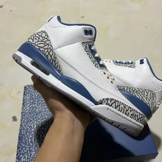 Air Jordan 3 White Royal Blue Elephant Print Basketball Shoes