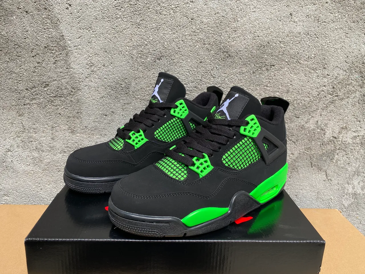 Air Jordan 4 Black Neon Green Basketball Shoes 9