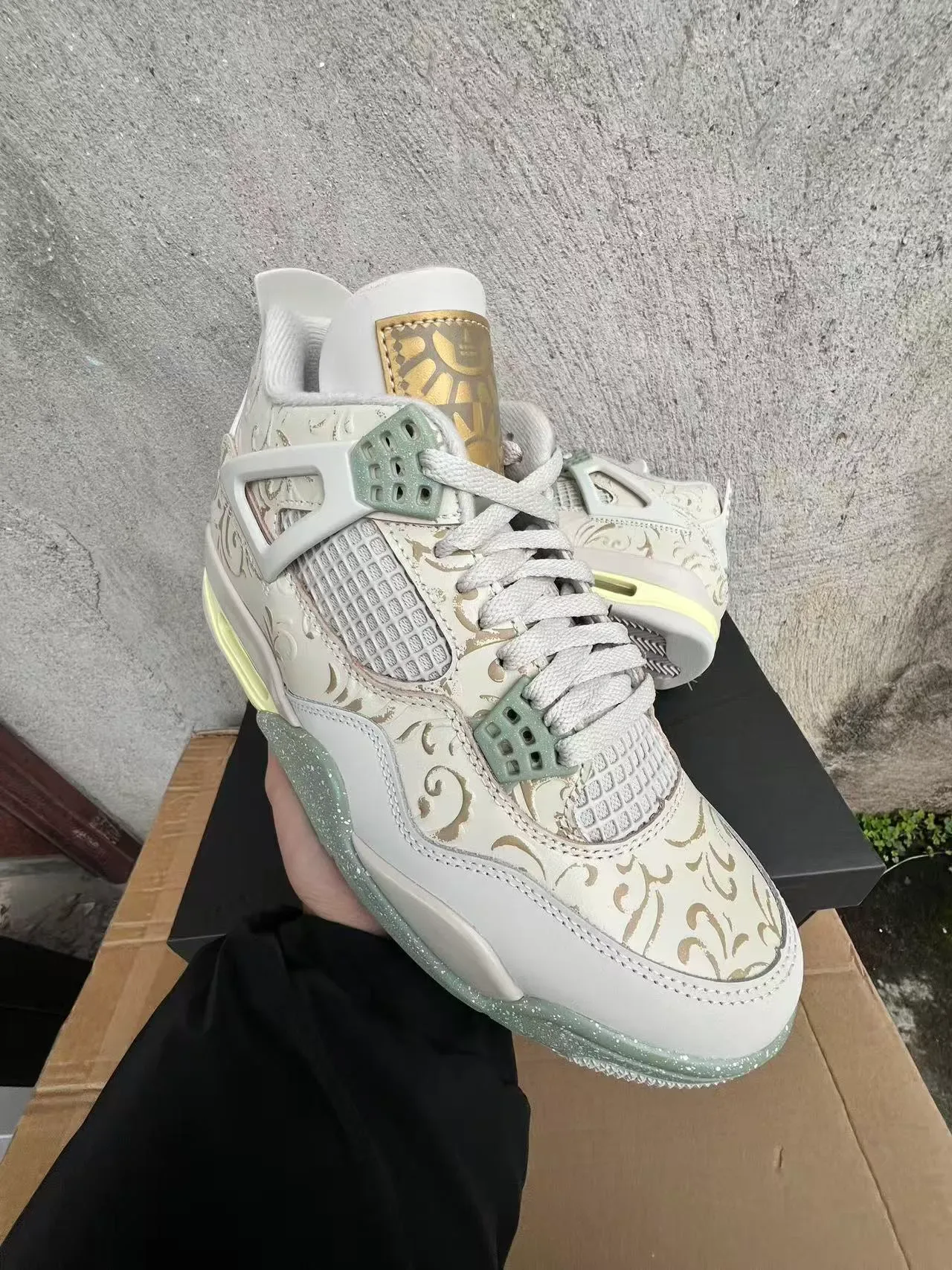 Air Jordan 4 Floral Print Off-White Sage Green Basketball Shoes 2