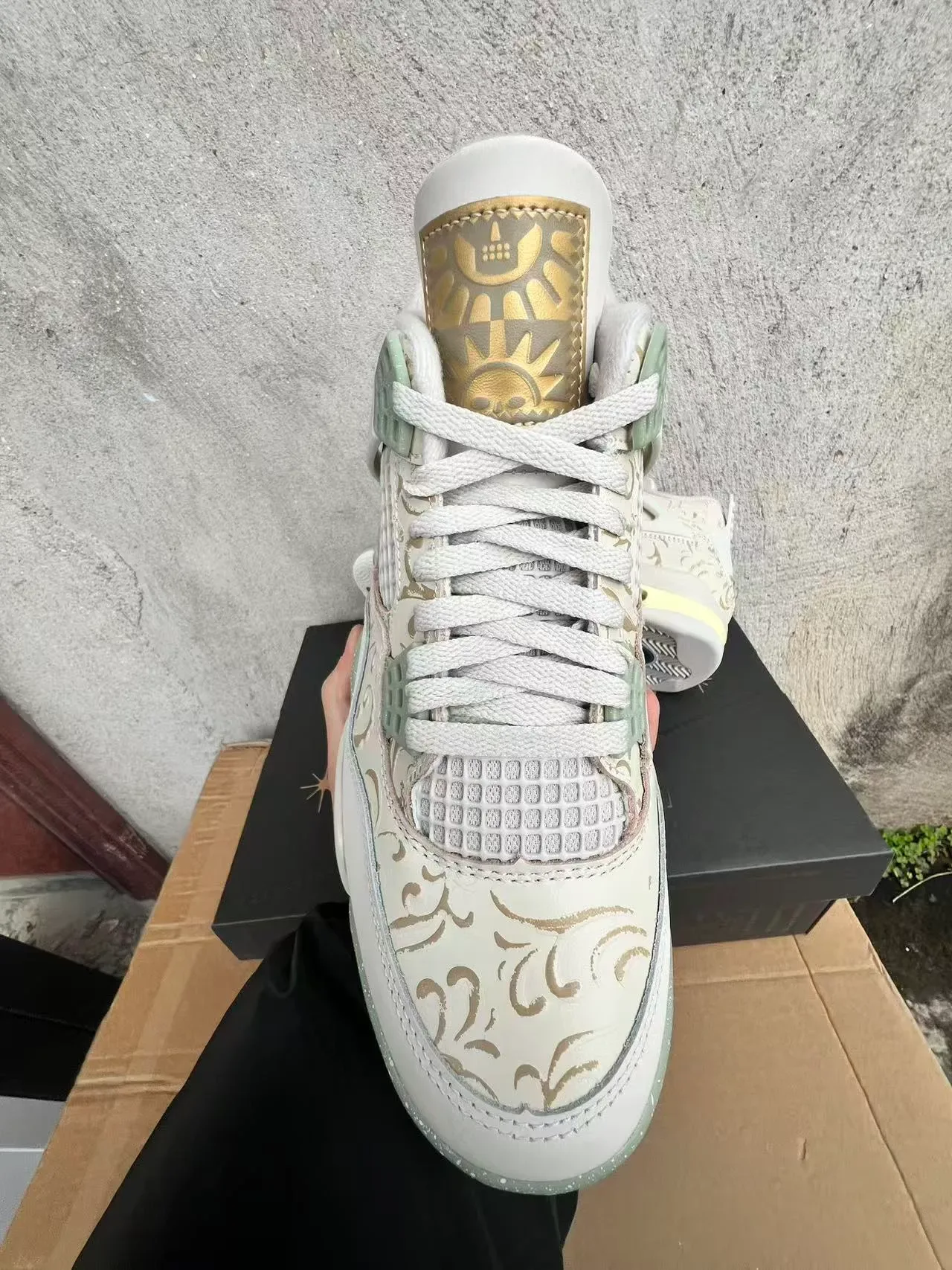 Air Jordan 4 Floral Print Off-White Sage Green Basketball Shoes 3