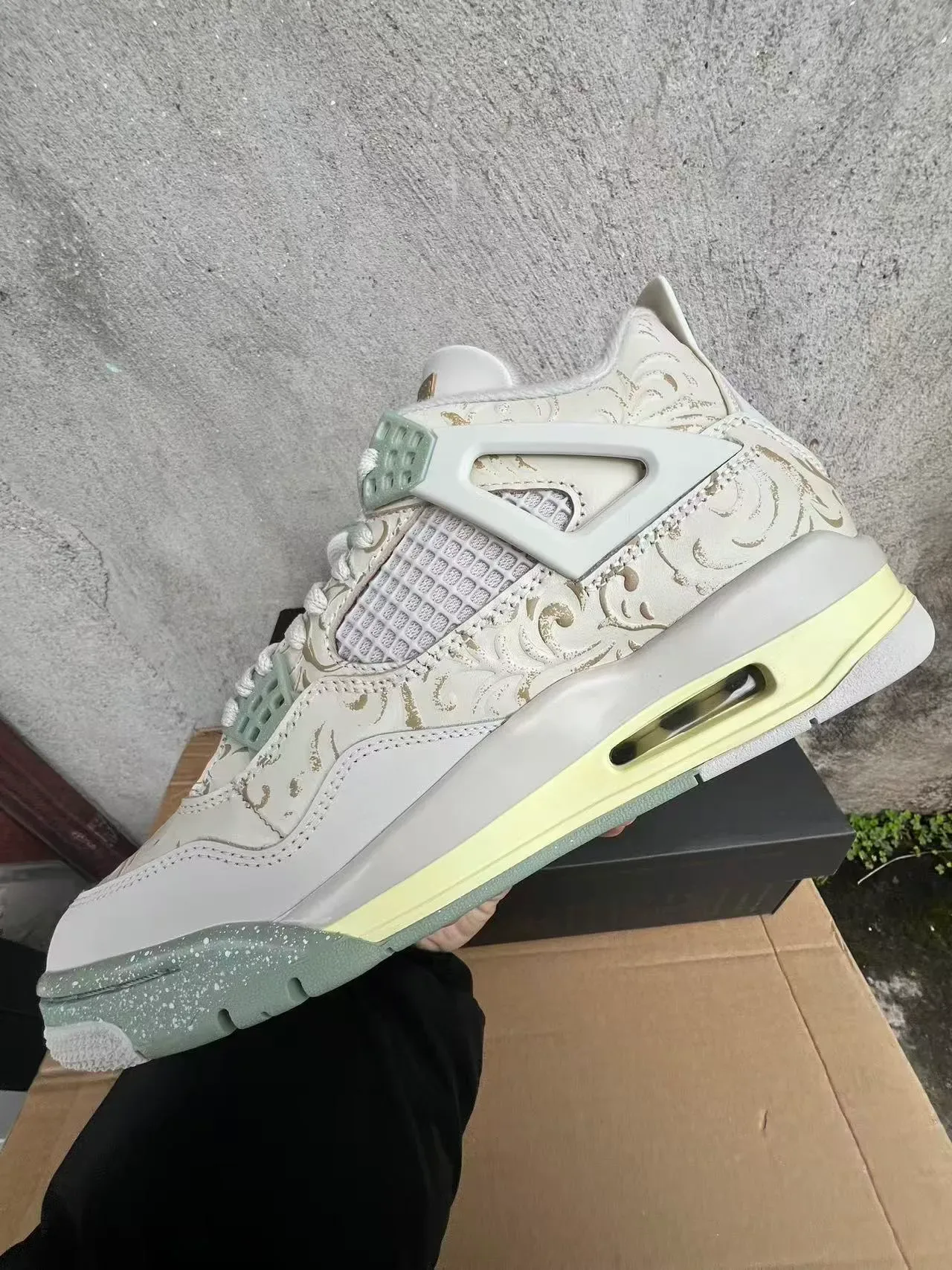 Air Jordan 4 Floral Print Off-White Sage Green Basketball Shoes 5