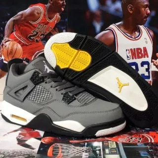 Air Jordan 4 Gray Yellow Basketball Shoes