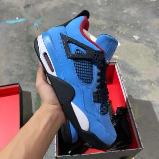 Air Jordan 4 Light Blue Black White Red Basketball Shoes