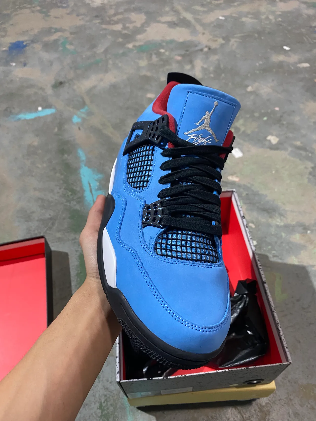 Tênis de basquete Air Jordan 4 azul claro preto branco vermelho 2