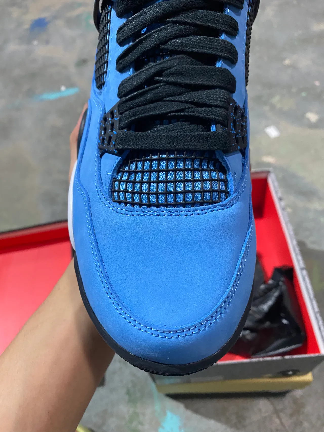 Tênis de basquete Air Jordan 4 azul claro preto branco vermelho 3