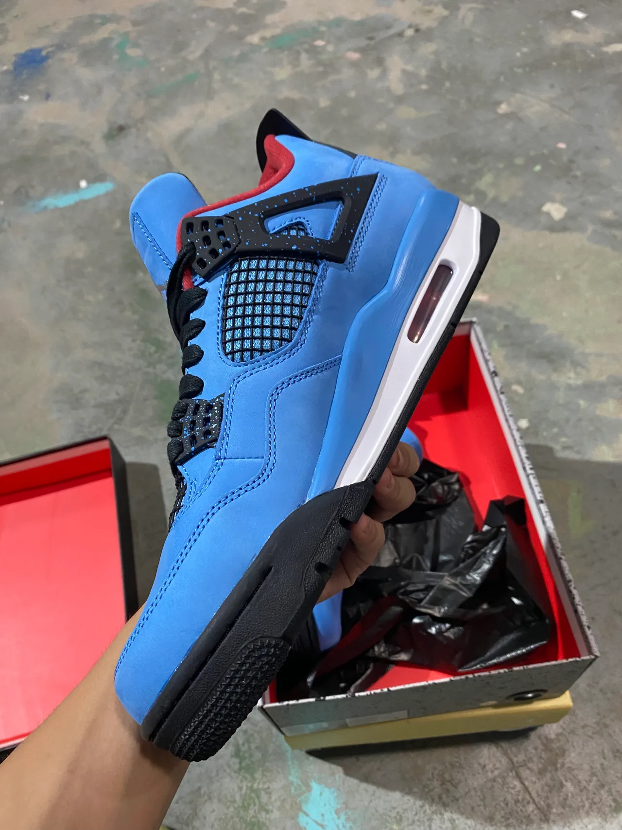 Tênis de basquete Air Jordan 4 azul claro preto branco vermelho 4