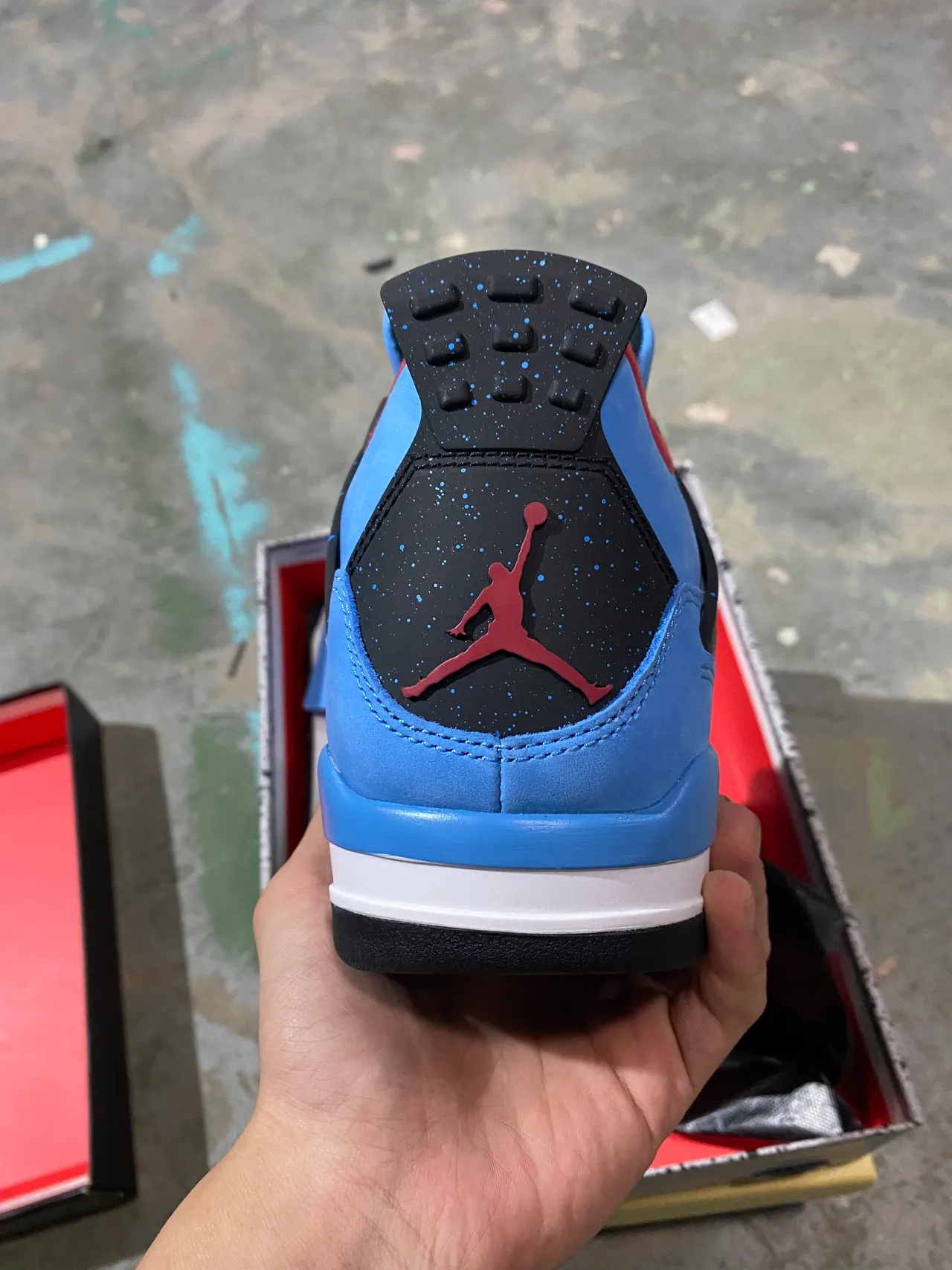 Tênis de basquete Air Jordan 4 azul claro preto branco vermelho 6
